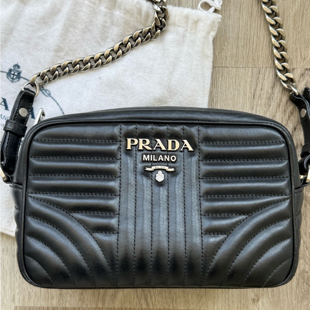 Black Prada Diagramme Leather Chain Crossbody Bag - Picture 3 of 10